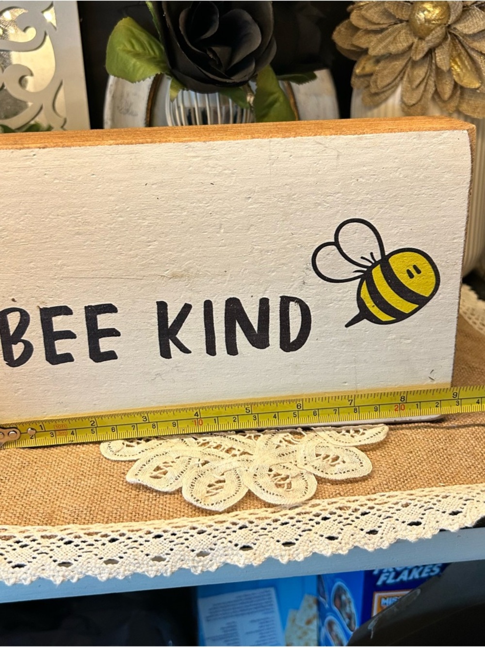 Rustic Bee Kind Wooden Block Sign - Farmhouse Tiered Tray Decor - Bumblebee Art - Picture 12 of 14